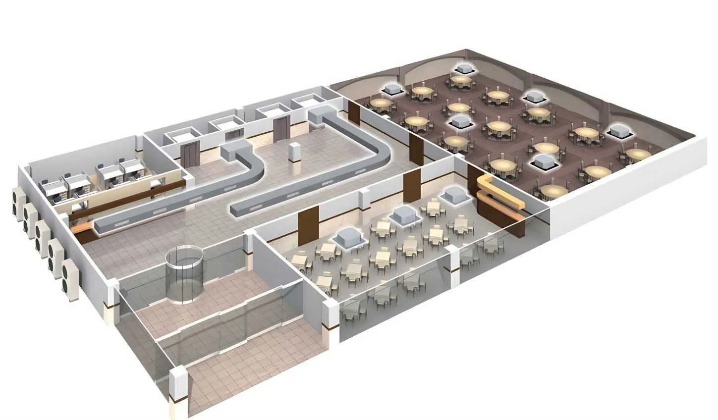 Restaurant with air conditioning and refrigeration