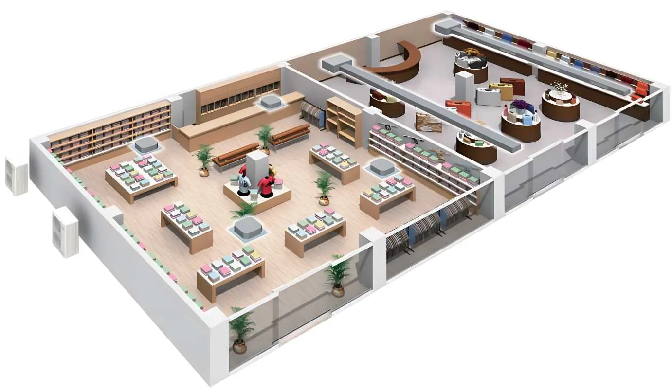 Retail space with air conditioning and display systems